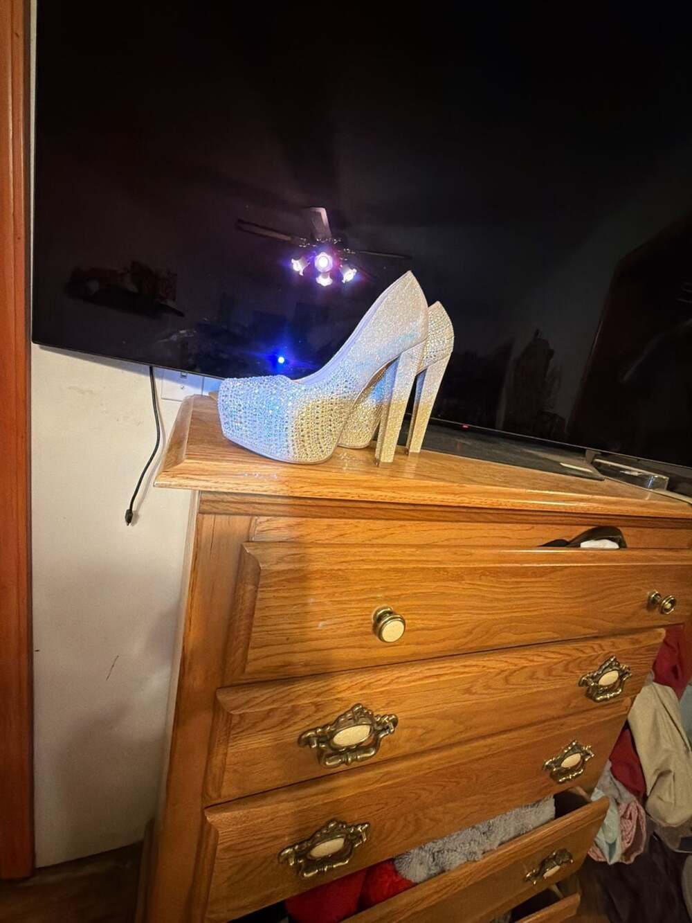 De Blossom Collection Silver Crystal Embellished Platform Stiletto Pumps